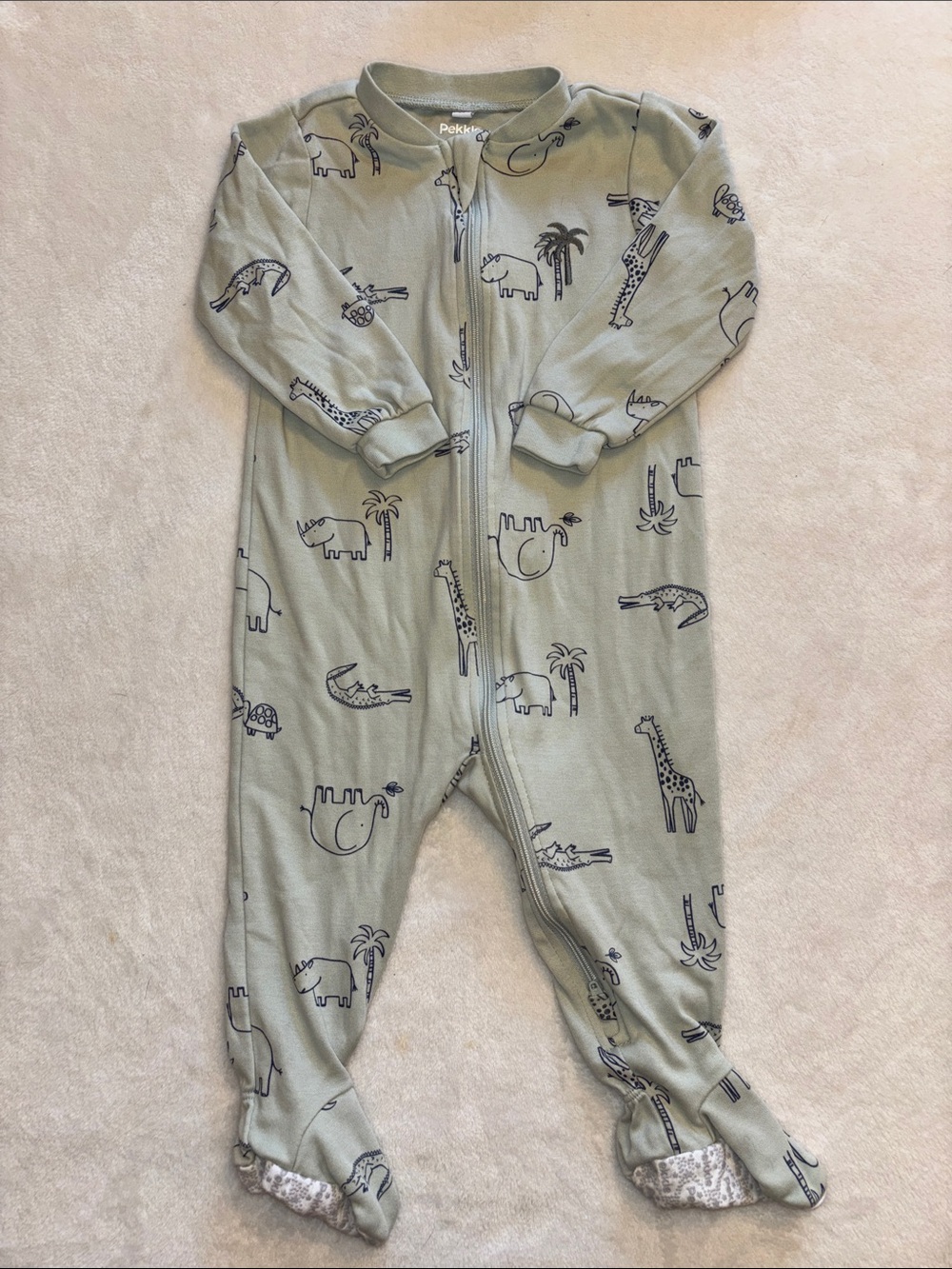 (2 for $10) PEKKLE Green Animal Print Footed One-Piece sleeper 12 month